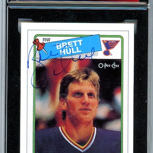 1992/93 O-Pee-Chee OPC Jubiläum Brett Hull Graded Autogrammkarte KSA 8.5 /1988