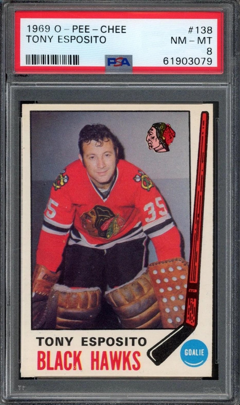 1969 OPC O-Pee-Chee Tony Esposito Graded Rookie Card # 138 PSA 8 afbeelding 1