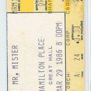 Mr. Mister Konzertkarte HAmilton Place (Hamilton, 1986)
