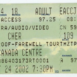 Cher Vintage Konzertkarte Air Canada Center (Toronto, 2002)