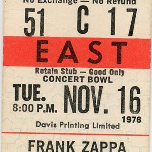 Frank Zappa Vintage Konzertkarte Maple Leaf Gardens (Toronto, 1976)