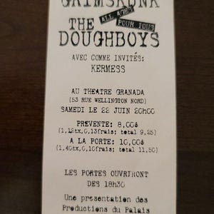 The Doughboys 1990er Jahre, Sherblance Au Theater Original Konzert Movie Ticket Stub