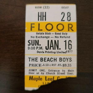 The Beach Boys 1977, Toronto Maple Leaf Gardens Original Konzertkarte Stummel