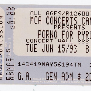 -Porno für Pyros Vintage Concert Ticket Stub The Concert Hall (Toronto, 1993)