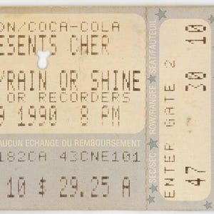 Cher Vintage Konzert-Karte Stub CNE Tribüne (Toronto, 1990)