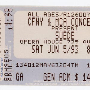 Wildleder Vintage Konzertkarte Stummel The Opera House (Toronto, 1993)