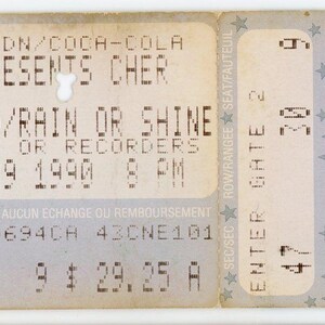 Cher Vintage Konzert-Karte CNE Tribüne (Toronto, 1990)