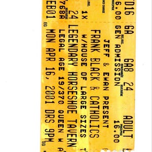 Original Frank Black & Catholic Vintage Konzertkarte Stub The Warewerware (Toronto, 2001)