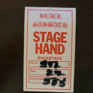 Black Sabbath 1986, seltener Vintage Original Backstage Hand Crew Pass