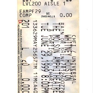 Original Whipton Houston Vintage Konzert-Karte Stub Molson Amphitheater (Toronto, 1999)
