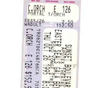 Original Sunset Sunset Vintage Konzertkarte Stub Apotex Theater (Toronto, 1995)