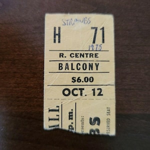 Strawbs 1975, Toronto Massey Hall Original Vintage Konzertbalkon Ticket Stub