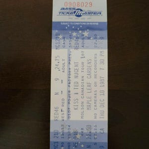 KISS Ted Nugent 1987, Toronto Maple Leaf Gardens Original Konzertkarte Stummel