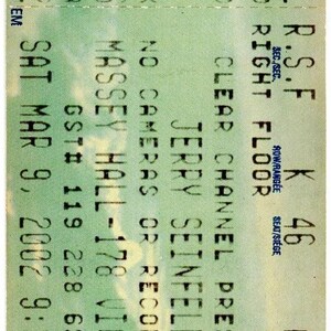 Jerry Seinfeld Vintage Konzertkarte Stub Massey Hall (Toronto, 2002)