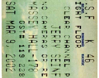 Jerry Seinfeld Vintage Concert Ticket Stub Massey Hall (Toronto, 2002)