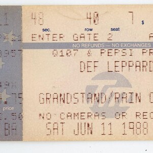Def Leppard Vintage Konzertkarte Stub CNE Tribüne (Toronto, 1988)
