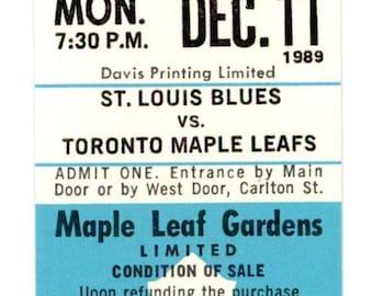St. Louis Blues vs. Toronto Maple Leafs Unused Full Ticket Maple Leaf Gardens (Toronto, December 1989)