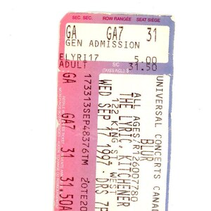 Original Blur Vintage-Konzertkarte Stub The Lyric (Kitchener, 1997)
