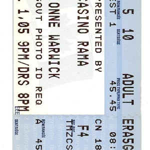 Dionne Warwick Konzertkarte Stub Kasino Rama (Orillia, 2005)
