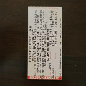 Edgefest 1998, Montreal Vintage Original Konzertkarte Stub