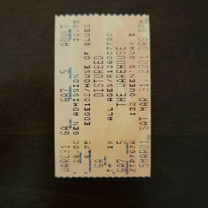 Disturbed 2001, Toronto The Warehaus Original-Konzertkarte Stub