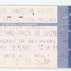Iron Maiden Vintage Konzertkarte Stub CNE Tribüne (Toronto, 1988)