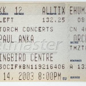 Paul Anka Vintage Konzertkarte Hummingbird Center (Toronto, 2003)