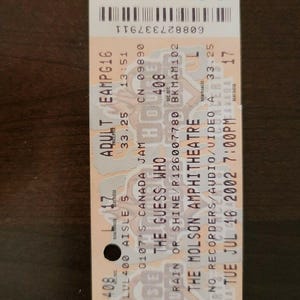 Guess Who 2002, Toronto Molson Amphitheater Original Konzertkarte Stub