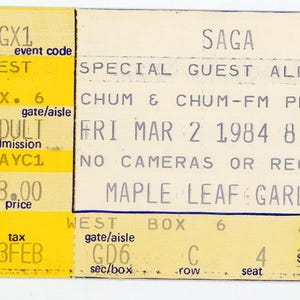 Saga with Aldo Nova Konzertkarte Stub Maple Leaf Gardens (Toronto, 1984)