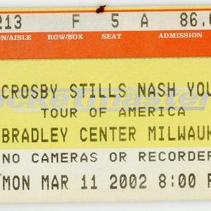 Crosby Stills Nash & Young Vintage Konzertkarte Bradley Center (Milwaukee, 2002)