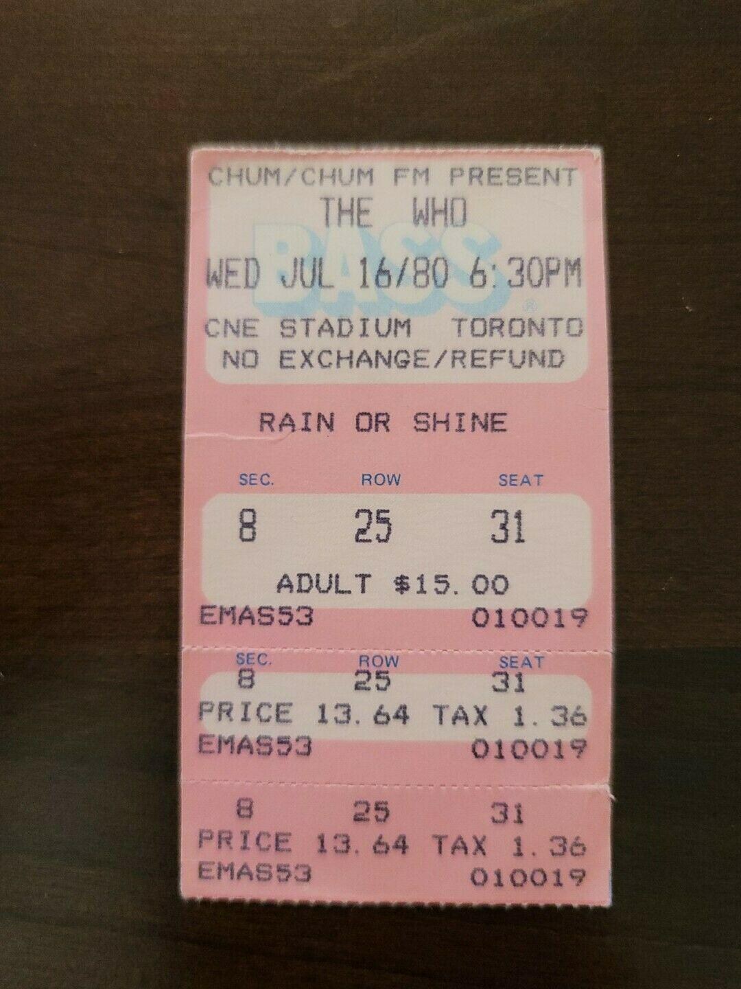 The Who 1980, Toronto CNE Stadium Original Concert Ticket Stub - Etsy