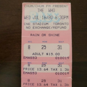 The Who 1980, Toronto CNE Stadion Original Konzertkarte Stub
