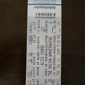 Alice Cooper 2004, Toronto Molson Amphitheaters Original Konzertkarte Stub