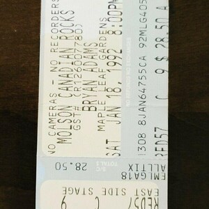 Bryan Adams Maple Leaf Gardens Toronto Original Vintage Konzertkarte 1992 Stub