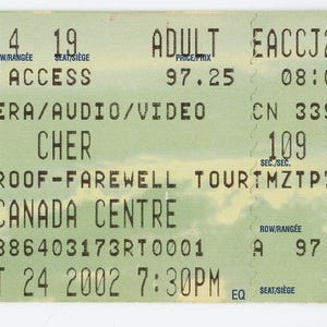 Cher Vintage Konzertkarte Stub Air Canada Center (Toronto, 2002)
