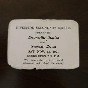 Brownsville Station 1971 Riverside Secondary School Original Konzertkarte Stummel