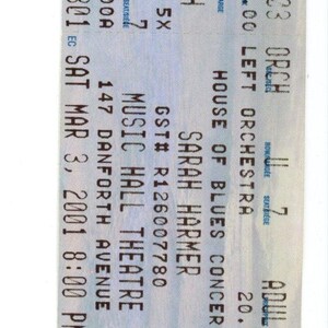Original Sarah Harmer Vintage Konzertkarte Stub The Music Hall (Toronto, 2001)