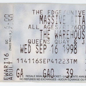 Massive Attack Vintage Konzertkarte The Warehalo (Toronto, 1998)