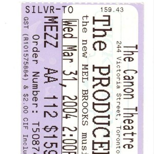 The Producer Vintage Konzertkarte Stub Canon Theater (Toronto, 2004)