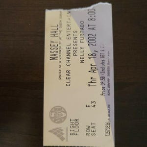 Nelly Furtado 2002, Toronto Massey Hall Original Konzertkarte Stummel