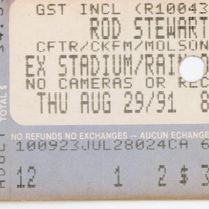 Rod Stuart Vintage Konzertkarte Ausstellung Stadion (Toronto, 1991)