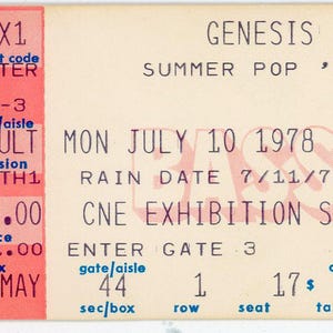 Genesis Vintage Concert Ticket Stub CNE Ausstellung Stadion (Toronto, 1978)