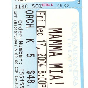 MAMA Mia Vintage Konzertkarte Stub Royal Alexandra Theater (Toronto, 2004)