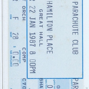 Parachute Club Konzertkarte HAmilton Place (Hamilton, 1987)
