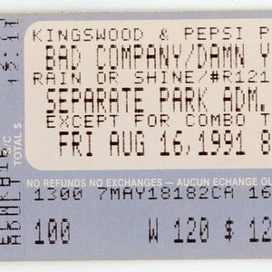Bad Company / Damn Yankees Vintage Konzertkarte Stub Kingswood Music Theater (Vaughan, 1991)