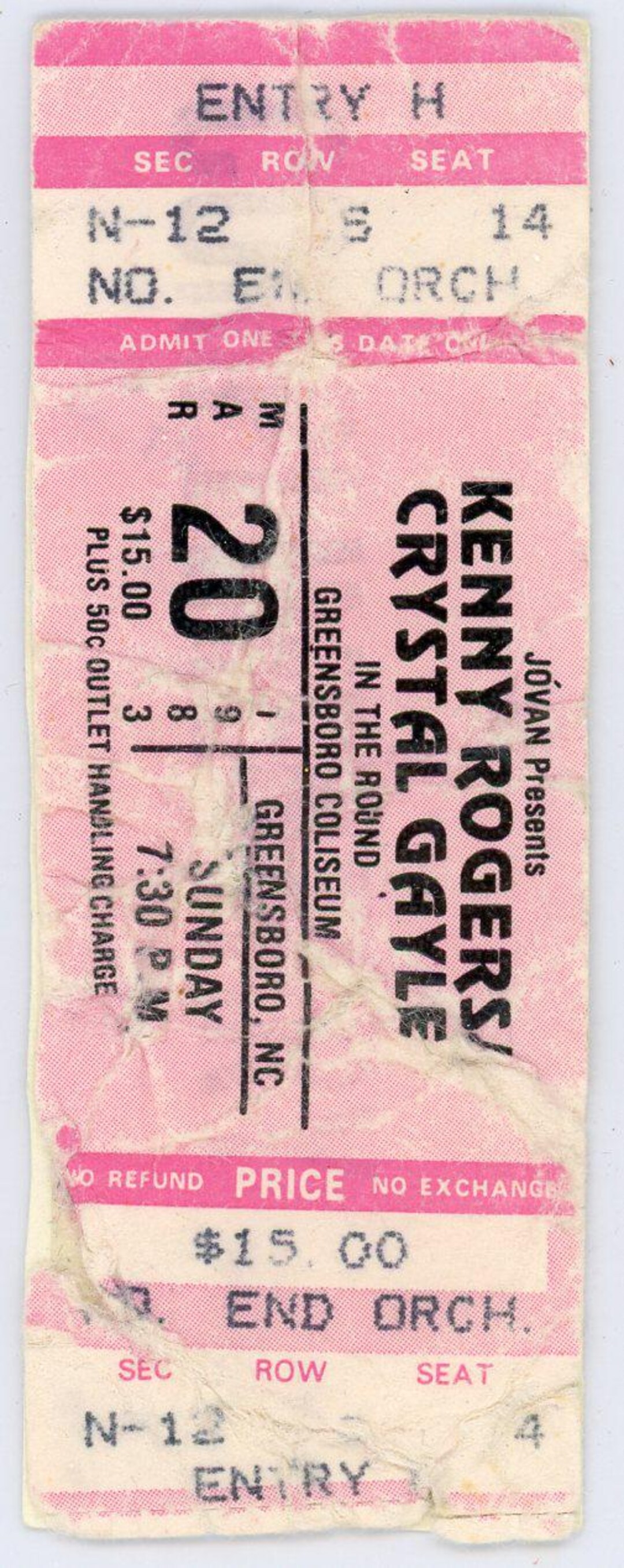 Kenny Rogers Vintage Concert Ticket Greensboro Coliseum (greensboro ...