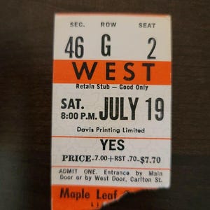 JA 1975, Toronto Maple Leaf Gardens Original Konzertkarte Stub