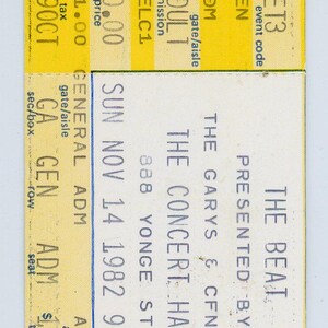 Der Beat Vintage Konzertkarte Stub The Concert Hall (Toronto, 1982)