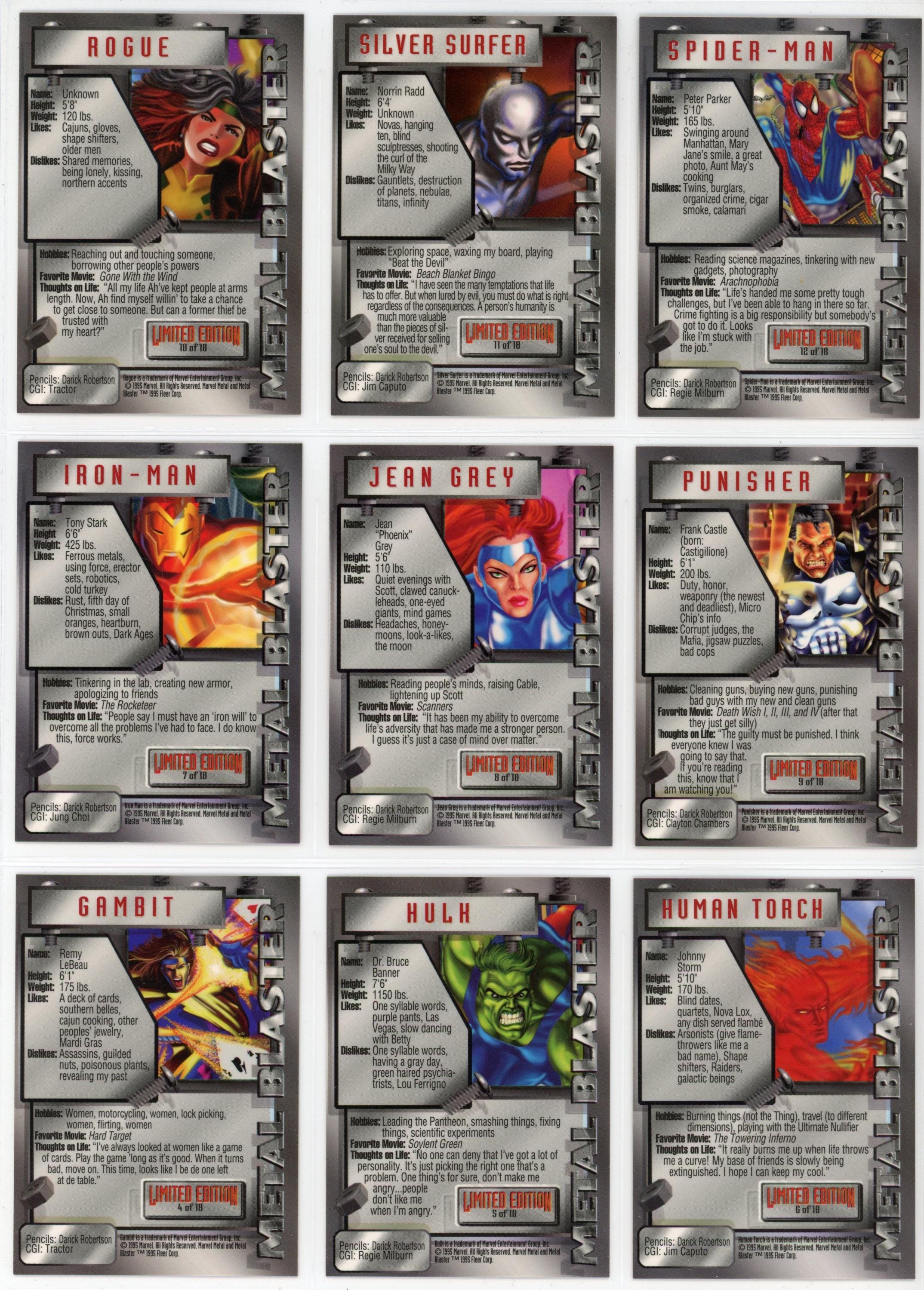 1995 Fleer Marvel Metal Complete Trading Card Set (138 Cards) +