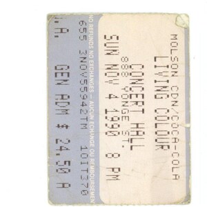 Original Living Color Vintage Konzert-Karte Stub Concert Hall (Toronto, 1990)